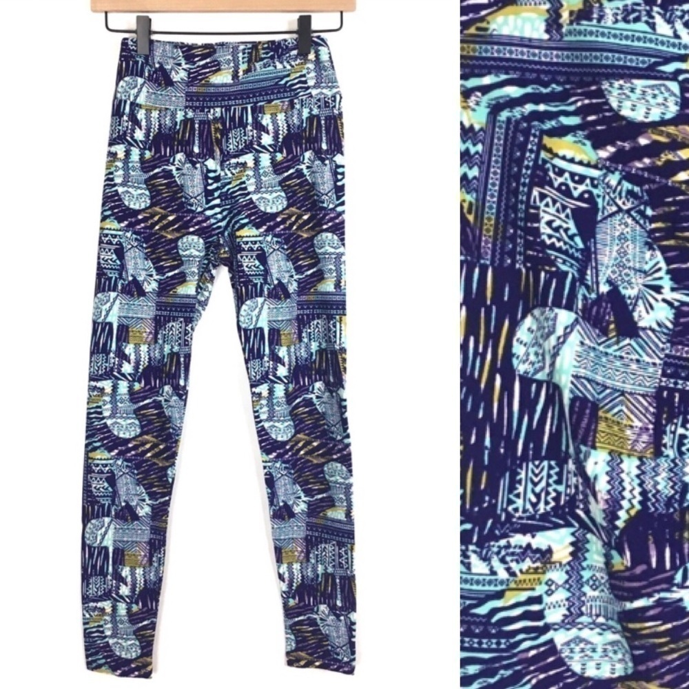 LULAROE Leggings Aztec Tribal Southwestern Boho OS One Size Purple Blue White